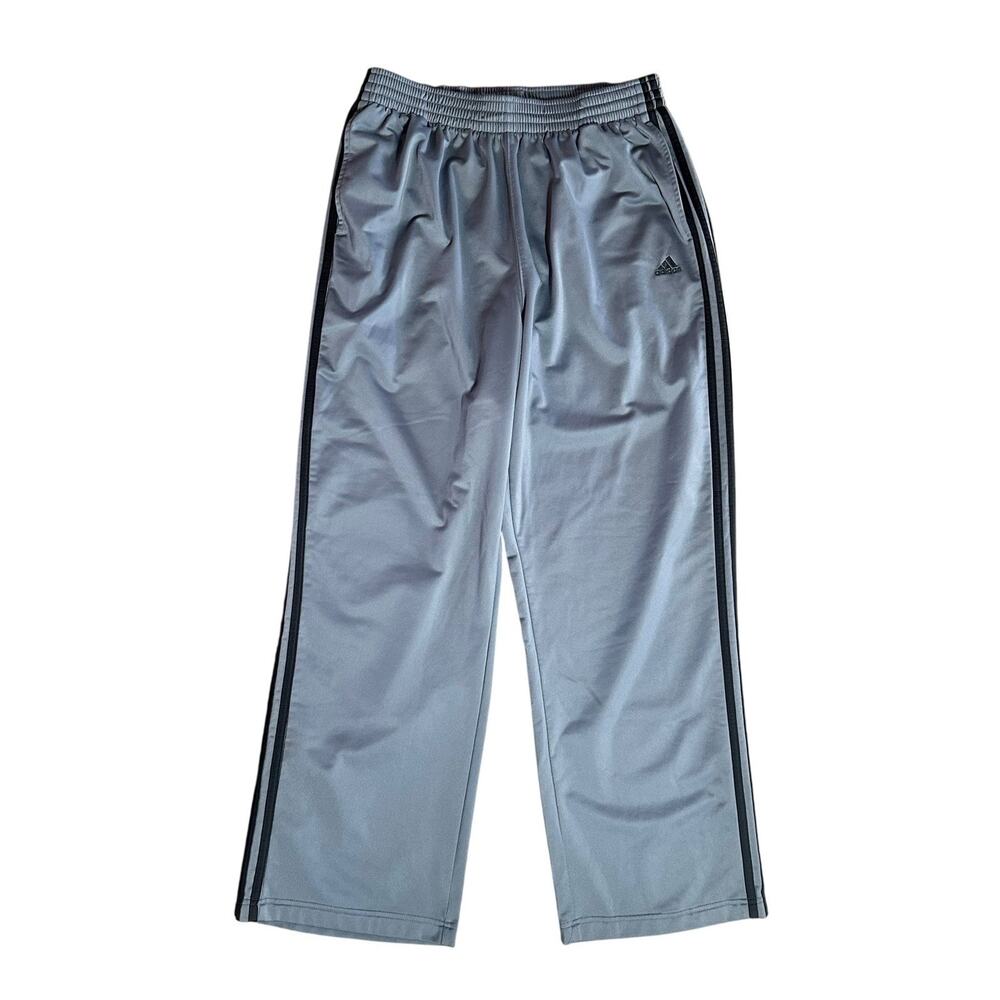 ADIDAS Mens XL Gray Black Essential 3 Stripe TRICOT Training Pants Y2K 2008